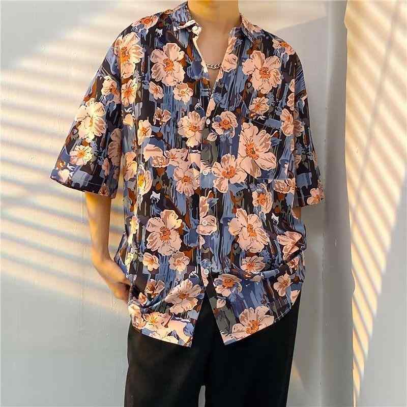 Long-Sleeve - シャツ 男性用 半袖 ルーズ フィット 痞帅 東南アジア リゾート 海辺 ビーチ アロハ カジュアル トップス 春夏2