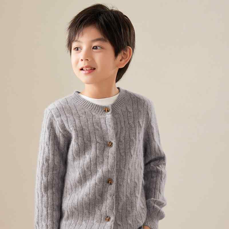 カーディガン キッズ 子供服 男の子 女の子 ウール 秋冬 無地 ニット セーター 丸首 シングルブレスト あったか 防寒 アウター