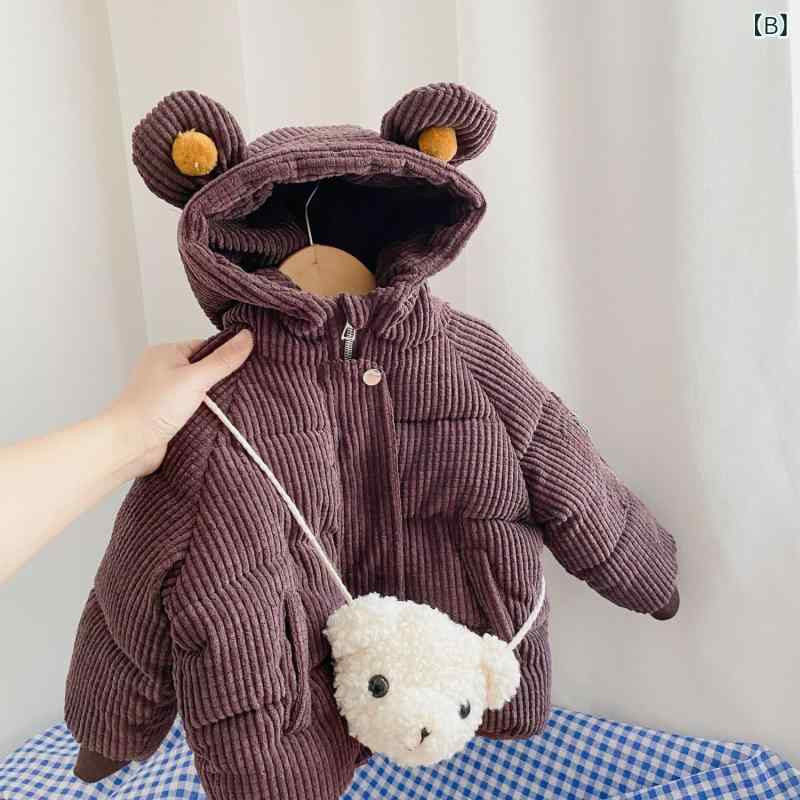 キッズ アウター 秋冬 子供服 コート 綿服 ベビー かわいい 個性 派手 韓国風 カートゥーン フード付き 耳付き 綿