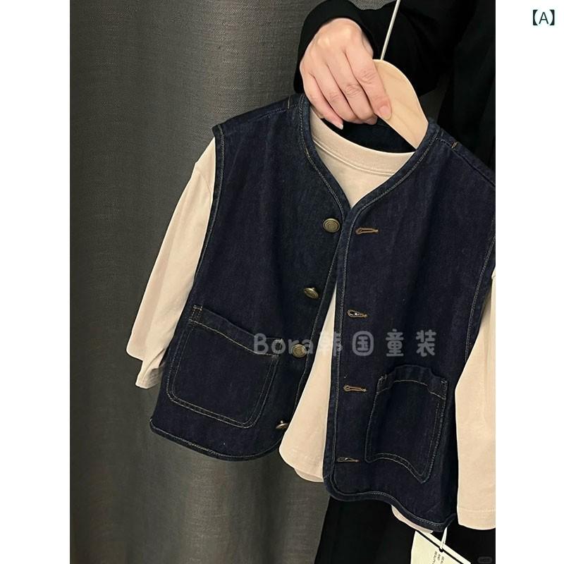 キッズ ベスト 子供服 春秋 薄手 かっこいい おしゃれ シャツ ベビー デニム ジャケット