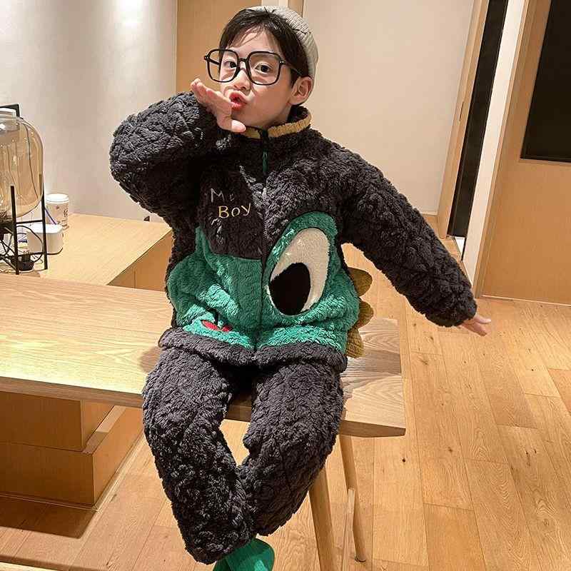 パジャマ 男の子 キッズ 珊瑚フリース 綿 三層 厚手 冬用 子供 男児 フランネル 秋冬 中大 子供服 部屋着 あったか