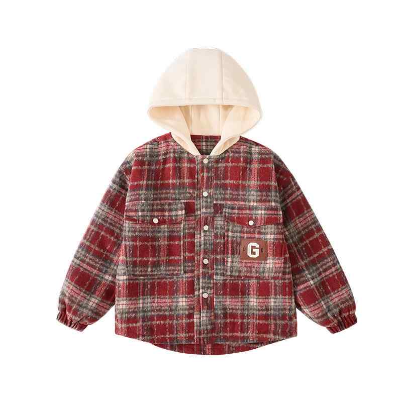 シャツ 子供 男の子 チェック柄 トップス 裏起毛 フード付き ジャケット 厚手 防寒 アウター