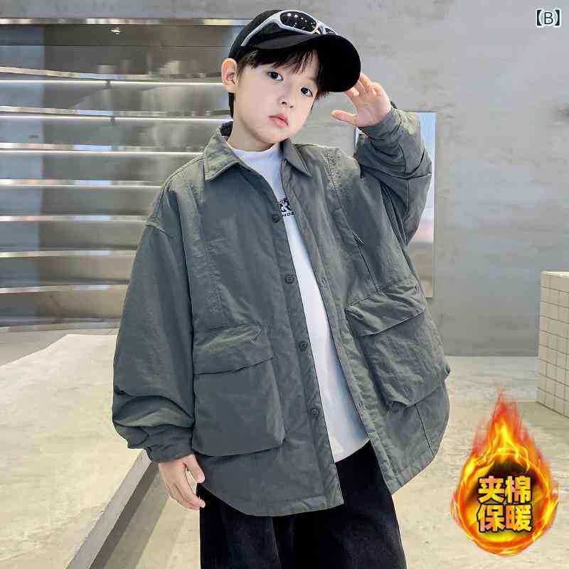 シャツ キッズ 秋冬 子供 男の子 裏起毛 厚手 トップス ゆったり カジュアル ファッション 防寒 暖かい 2