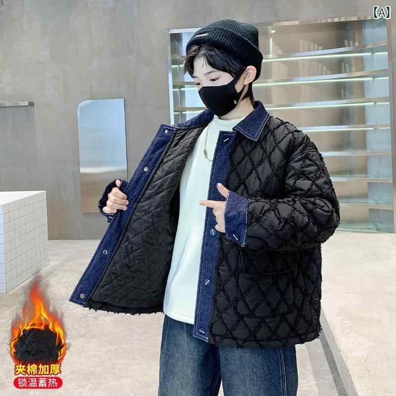 シャツ キッズ 冬服 裏地付き 厚手 デニム 切り替え 暖かい 防寒 アウター 子供服 ...