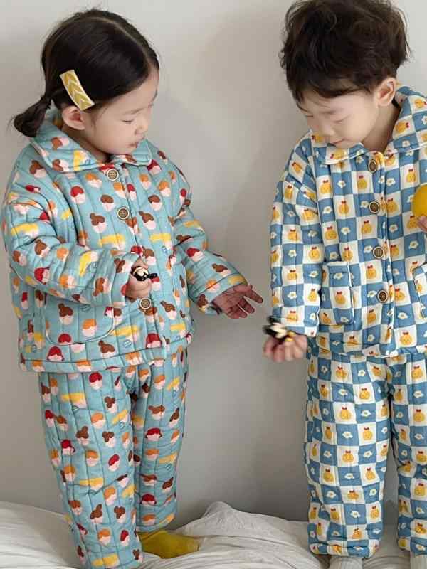 パジャマ キッズ 男の子 裏起毛 厚手 三層 あったか 上下セット ベビー 子供 部屋着 ルームウェア かわいい 秋冬(4.0)
