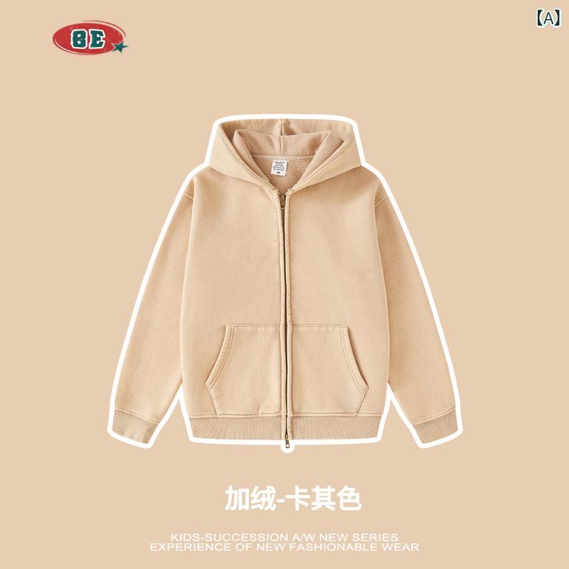 子供服 秋冬 裏起毛 ジップアップ パーカー 子供服 洗濯加工 フード付き アウター ストリート ブランド風 スウェット2 2