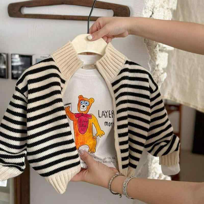 ニット 子供服 男の子 ストライプ カーディガン 春秋 ニットアウター ニットトップス 小童 幼児 かわいい おしゃれ