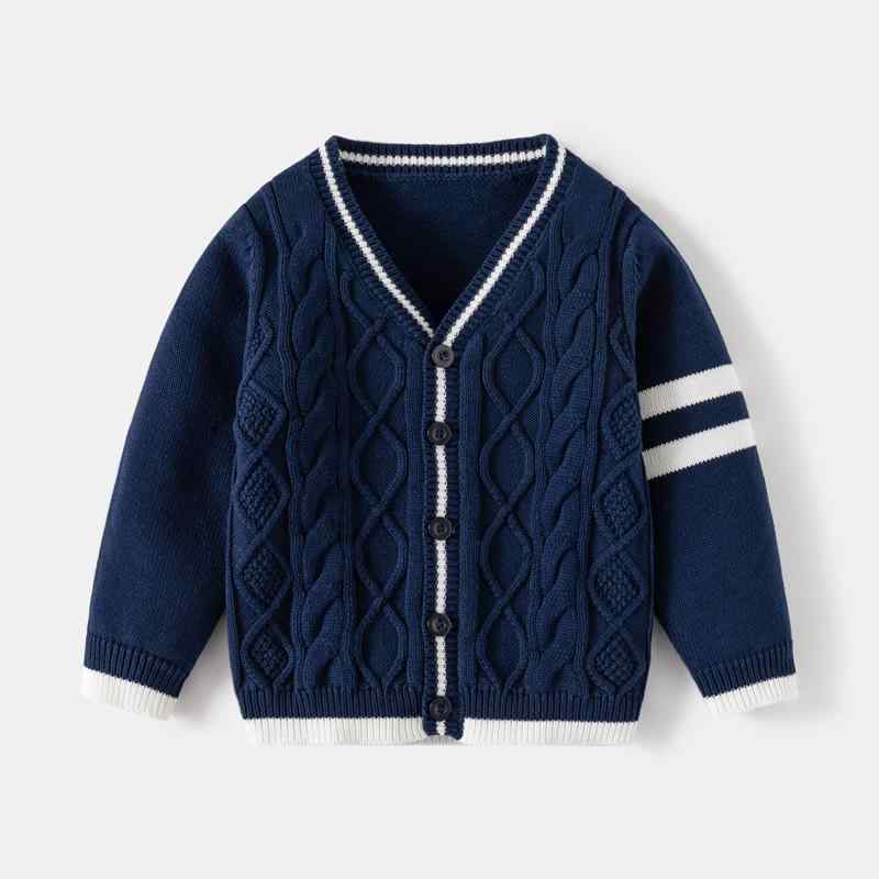 キッズ 男の子 カーディガン ニット コットン 欧美風 ニットセーター 羽織りもの 秋冬・対象性別: 男の子・生地加工: 柔らかい・スタイル: 欧米・対象年齢: 中小の子供(3~8歳、100~140cm)・適した季節: 春、秋・糸の太さ: 太い糸・厚さ: 普通・袖丈: 長袖・留め具の種類: シングルブレスト・柄: その他・実写写真: モデルなし・在庫: 在庫あり・要素: カーディガン、欧米・AQL抜き取り検査基準: 2.5・ミシンの針数: 12~14針/3cm・糸くずの処理: 目立つ部分は処理済み・生地名称: 綿・主な生地の成分: 綿・主な生地の成分含有量: 95%・安全レベル: B類・襟のタイプ: Vネック・フード: フードなし・カラー: 白、ネイビー・適した身長: 91～144cm（推奨身長90cm）, 101～158cm（推奨身長100cm）, 110～173cm（推奨身長110cm）, 119～187cm（推奨身長120cm）, 128～202cm（推奨身長130cm）, 100cm-140cm/1手5件・衣類の前立て: シングルブレスト・製品カテゴリ: 子供用セーター