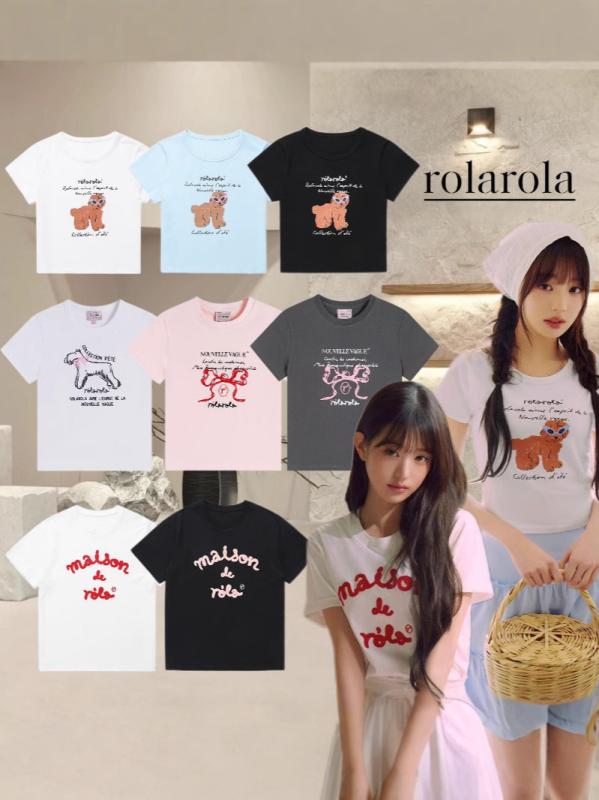 乐天商城 - Tシャツ レディース ラウンドネック 半袖 韓国風 ショート丈 カットソー かわいい プリント トップス 着回し