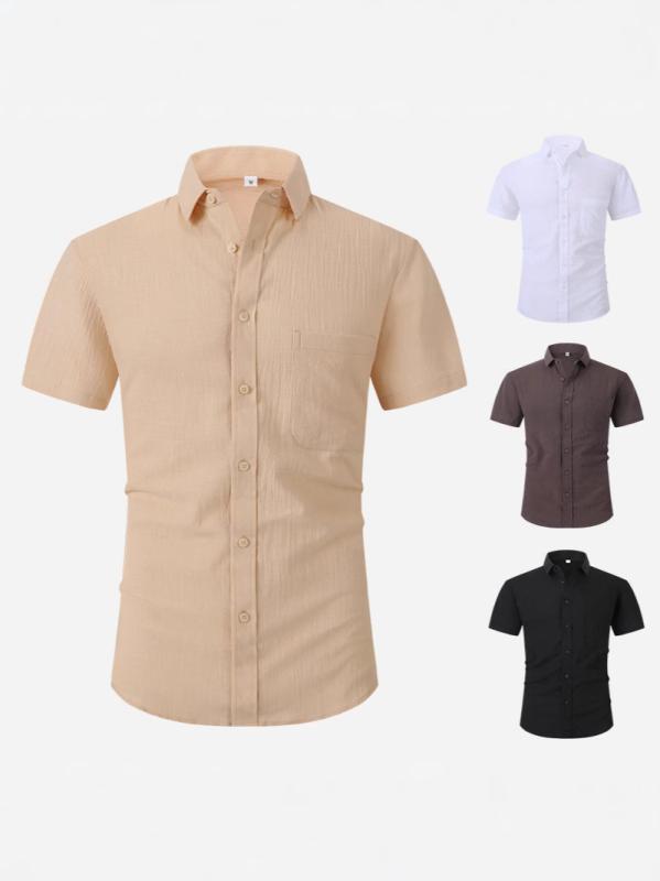シャツ メンズ 男性用 半袖 亜麻 リネン 無地 ノーアイロン 夏 新作 軽量 薄手 通気 ポケット付き 涼しい カジュアル2
