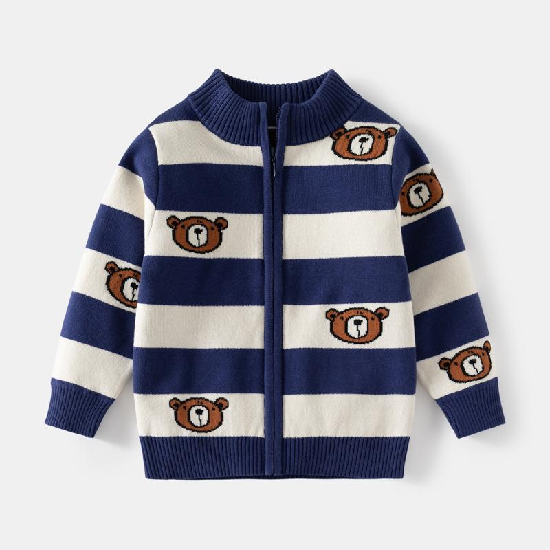 子供服 カーディガン 男の子 キッズ 秋物 トップス ニット セーター アウター スタンドカラー 毛糸 外国貿易・适用性别: 男・风格: 休闲・适合年龄段: 中小童(3~8歳，100~140cm)・适合季节: 冬季,秋季・毛线粗细: 普通毛线・厚薄: 普通・袖长: 長袖・闭合款式: 拉链衫・图案: 条纹・图片实拍: 实拍无模特・是否库存: 是・元素: 卡通・平车针距12~14针/3cm: 是・毛头/杂余线头是否修剪: 全部修剪干净・面料名称: 綿・主な素材: 綿68%・领型: 圆领・是否连帽: 不连帽・カラー: 藏青米白条・适合身高: 90cm,100cm,110cm,120cm,130cm・有可授权的自有品牌: 是・是否跨境出口专供货源: 是・衣门襟: 拉链衫・製品カテゴリ: 童毛衣
