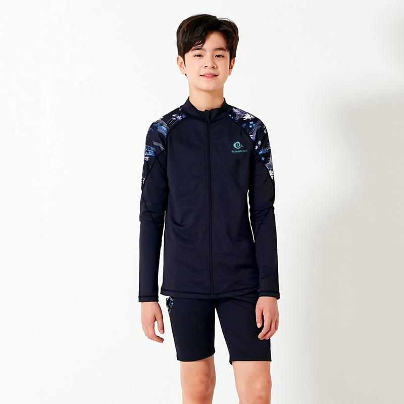 水着 キッズ 男の子 セパレート ラッシュガード 前開き ジップアップ 日焼け防止 吸水速乾 ブラック