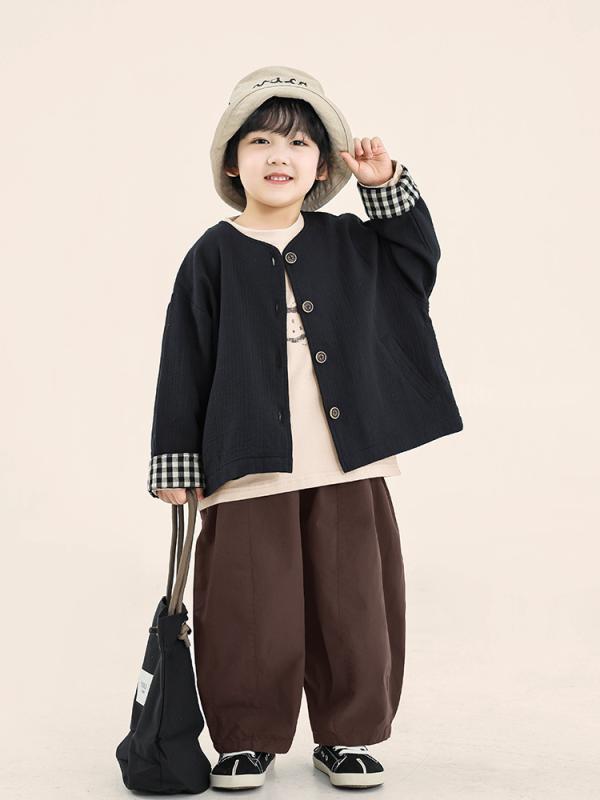 子供服 男の子 アウター 春秋 格子柄 切り替え トップス レトロ カーディガン2