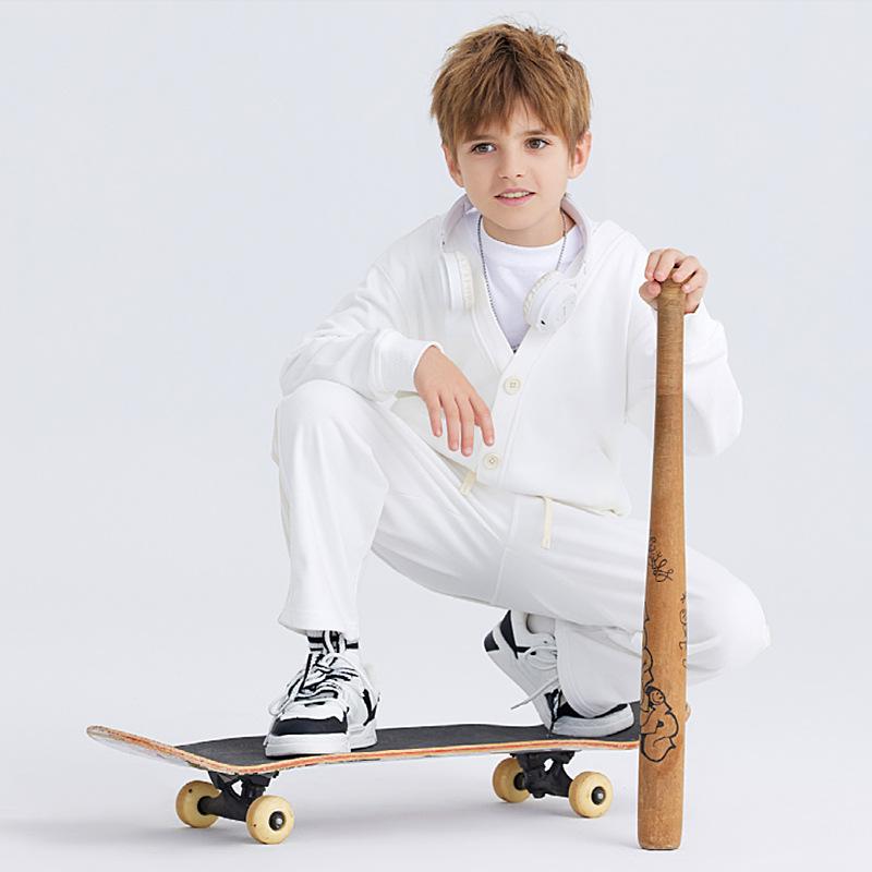 子供服 男の子 春秋 ブルゾン アウター 330g パイル Vネック 無地 カーディガン シングルブレスト