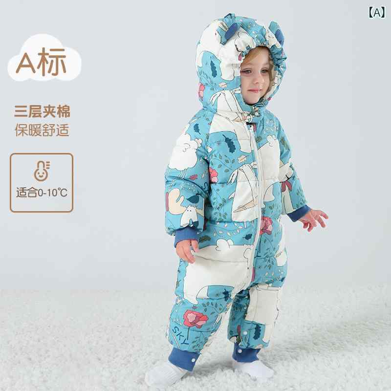 Coat - ベビー服 ダウン風ロンパース 秋冬 厚手 アウター 男の子 女の子 冬 繋ぎ あったか
