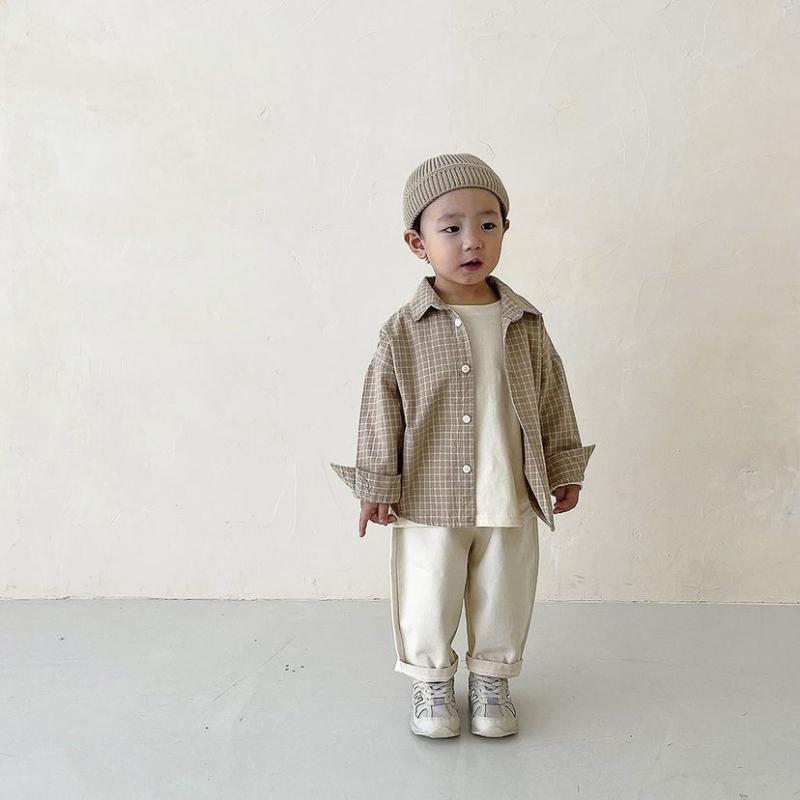 Other - シャツ 子供服 男女兼用 洋気 カジュアル 綿 格子柄 長袖 シャツ ブラウス ベビー服 赤ちゃん 幼児 格子 前開き