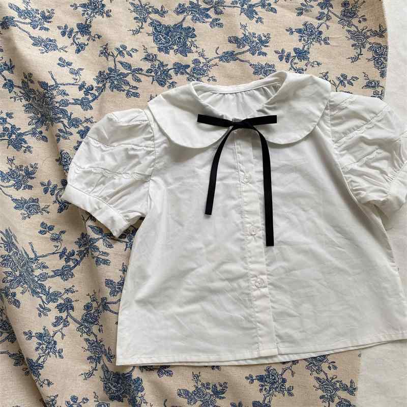Rakuten - シャツ キッズ 半袖 ブラウス 子供服 女の子 学院風 蝶結び 襟 無地 トップス かわいい 春夏2