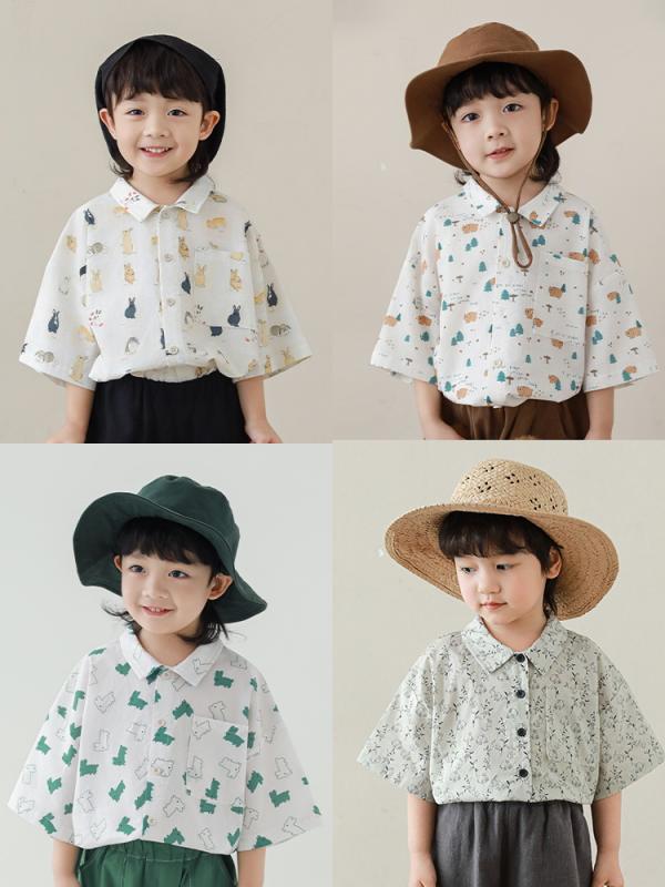 シャツ 子供 半袖シャツ 薄手 カジュアル かわいい 森林 萌えウサギ
