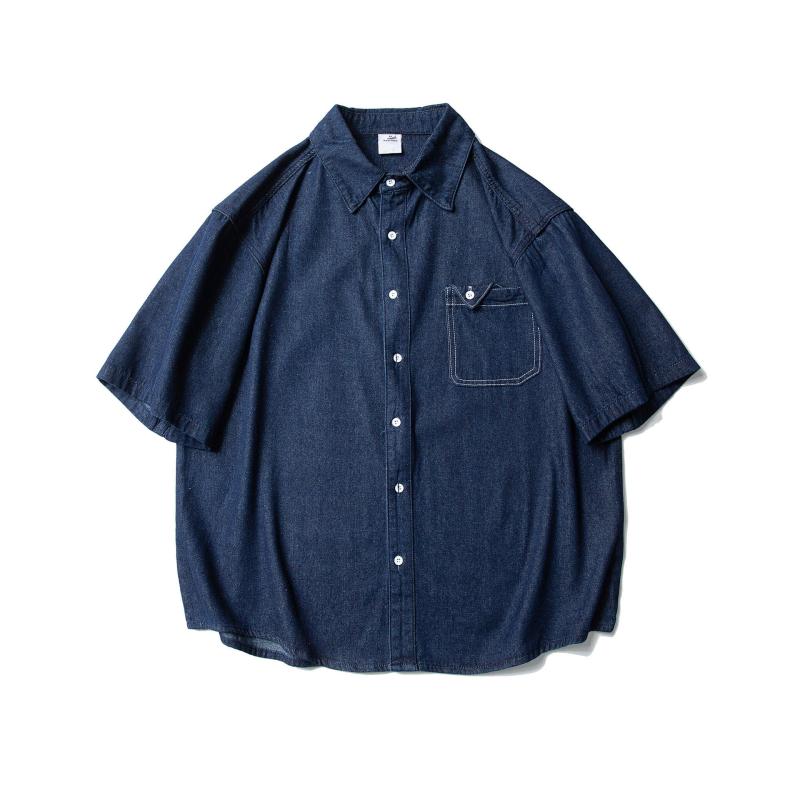 Other - シャツ メンズ ブルー デニム ポケット 半袖 トップス ゆったり カジュアル シンプル