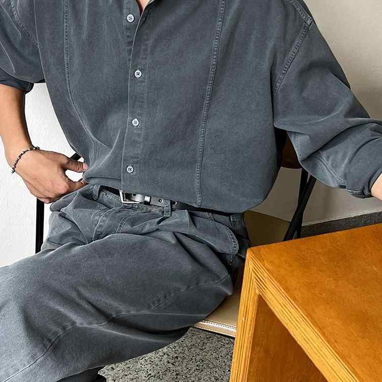 シャツ 男性用 春物 長袖シャツ ウォッシュド デニム風 ゆったり 韓国風 カジュアル