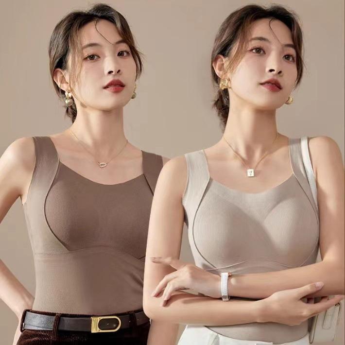 タンクトップ レディース 秋冬 桑蚕丝 徳绒 保温 自発熱 胸パッド 羊绒 インナー 修身