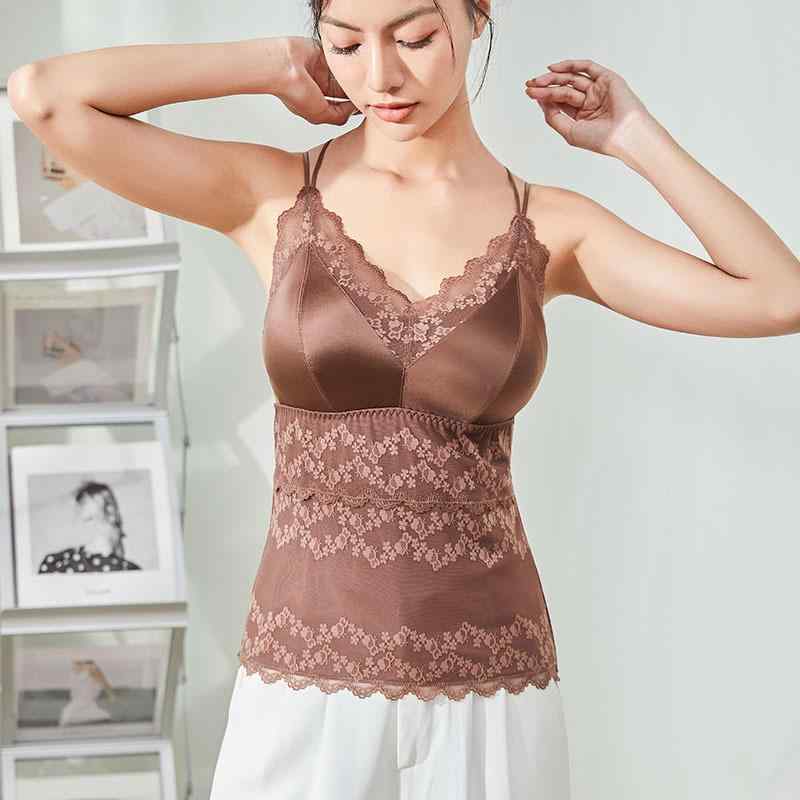 タンクトップ レディース 秋冬 レース インナー カップ付き あったか ブラトップ 磨毛 保温 快適 美背 下着 肌着 普段使い2