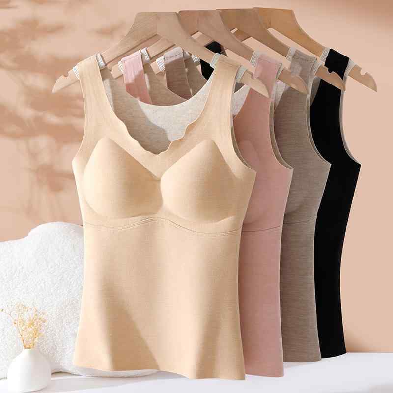 タンクトップ レディース 秋冬 蚕糸 羊毛 ドイツ製 起毛 保温 無縫製 カップ付き 加絨 加厚 インナー 発熱2