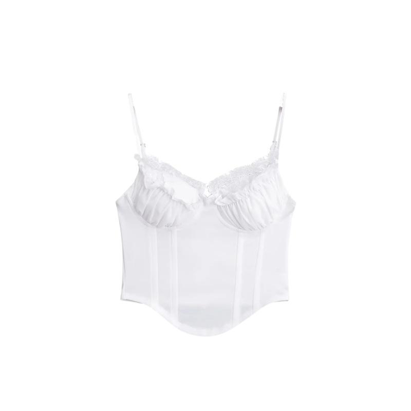 キャミソール レディース Vネック レース 花柄 切り替え チューブトップ スリム トップス インナー ショート丈 おしゃれ かわいい