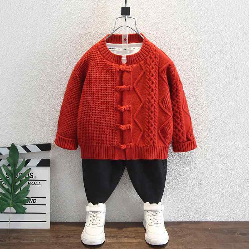 ニット キッズ 秋冬 厚手 子供服 新年 カーディガン 男の子 ベビー 冬服 トップス あったか かわいい レッド・適用性別: 男女兼用・生地: ソフトな風合い・スタイル: 韓国風・対象年齢: 中小のお子様 (3～8歳、100～140cm)・シーズン: 冬、春、秋・毛糸の太さ: 普通・厚さ: 厚手・袖丈: 長袖・留め具: シングルブレスト・柄: 無地・実物写真: モデルなし・在庫: あり・要素: トレンド・検査基準: AQL 1.0・編み目の密度: 12～14針/3cm・糸くずの処理: 目立つ箇所は処理済み・生地の名称: ニット・主な生地の組成: 綿・主な生地の組成含有量: 95%・安全レベル: B類・襟のタイプ: ラウンドネック・フード: なし・色: 赤・対応身長: 90cm, 100cm, 110cm, 120cm, 130cm, 140cm, 150cm・ボタン: シングルブレスト・製品カテゴリ: 子供用セーター