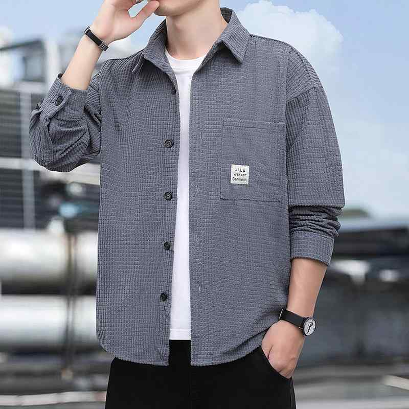 Long-Sleeve （Shape Holding） - シャツ メンズ 男性用 トップス 長袖シャツ 純色 青年 向け ゆったり 羽織り 春秋