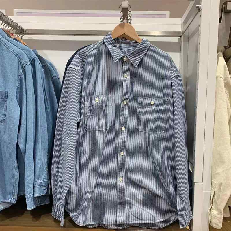 樂天商城 - シャツ 男性用 ストライプ トップス 水洗い加工 長袖 カジュアル シャツ ジャケット アウター 春物