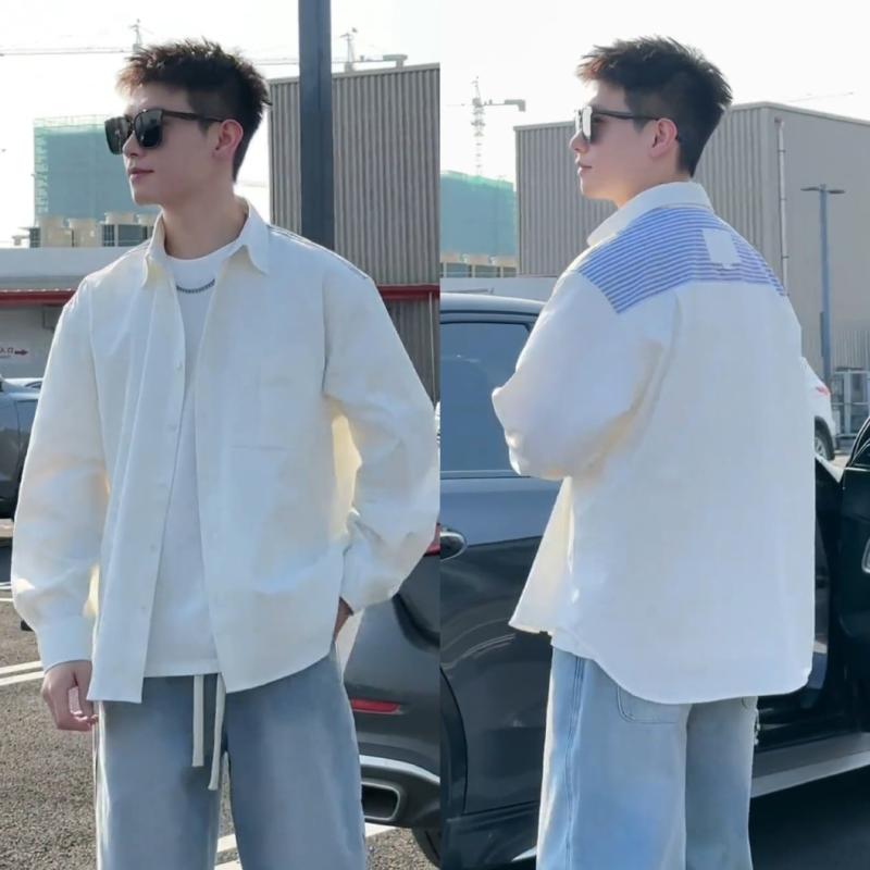 シャツ 男性用 トップス 翻领 長袖 ゆったり スリム おしゃれ カジュアル 上着 春夏・素材: 真丝・スタイル: 流行・版型: 宽松型・ネックライン: 襟・袖丈: 長袖・柄: ストライプ・厚さ: 普通・ディテール: 拼接・対象: 青年・主な素材: 亜麻96%以上・色: ホワイト・サイズ: M, L, XL, 2XL, 3XL・シーズン: 春・加工: 防しわ加工・対象年齢: 成人・性別: 男・カテゴリ: シャツ