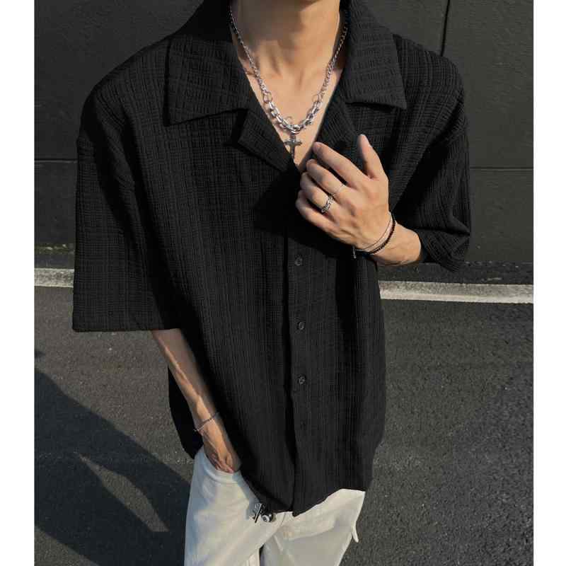 シャツ メンズ 半袖 トップス 夏 清潔感 ジャカード 五分袖 ゆったり 通気性