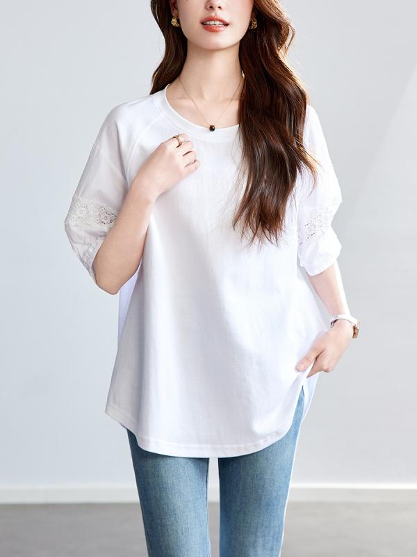 Tシャツ レディース 半袖 夏 レース 花柄 トップス かわいい ガーリー フェミニン 文芸風 百搭