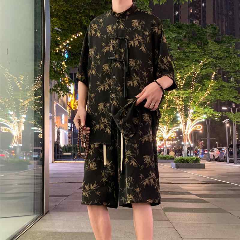 シャツ メンズ 男性用 春夏 接触冷感 ゆったり 五分袖 花柄 トップス 普段使い 部屋着 カジュアル