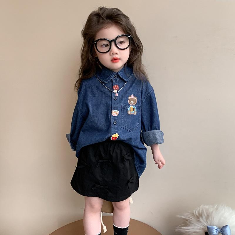 シャツ ガールズ 子供服 春物 アウター 女の子 かわいい 春秋 デニム 綿