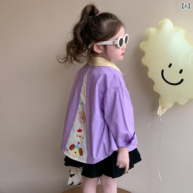 シャツ ガールズ 子供服 春秋 薄手 アウター 長袖 トップス おしゃれ かわいい 秋服