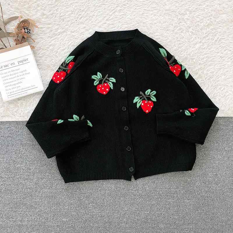 カーディガン レディース 秋冬 レトロ いちご ストロベリー 刺繍 ニット ショート丈 アウター 羽織り 女性 かわいい ガーリー カジュアル2