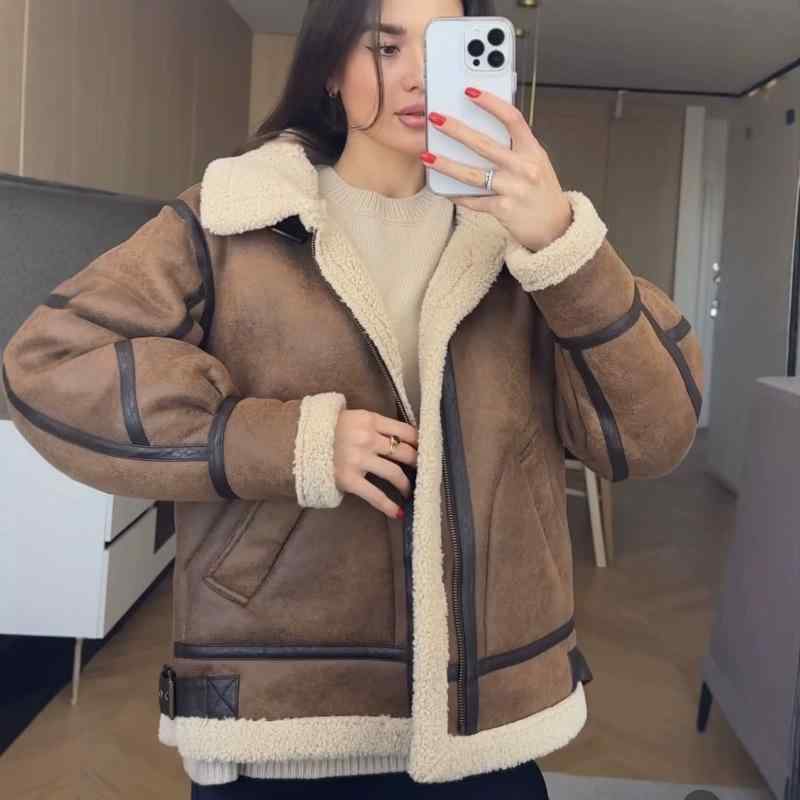 ジャケット レディース 秋冬 スエード調 暖かい ブラウン系 アウター ショート丈 ゆったり 個性的