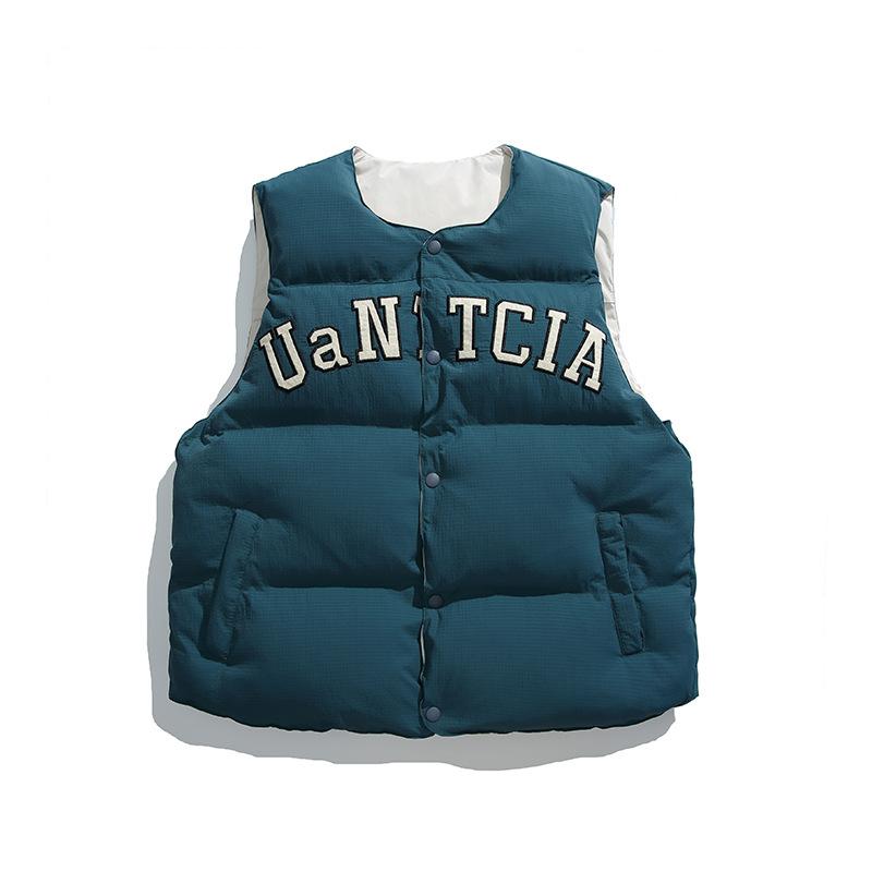 ベスト 男性用 日系 カレッジスタイル ゆったり 両面 コットン 中綿 ノースリーブ ジャケット アウター