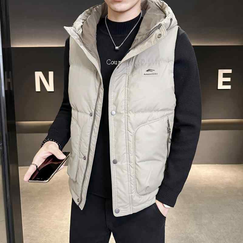 Rakuten - ダウンベスト 男性用 フード付き カジュアル 日系 ストリート 暖かい 防寒 アウター ベスト ショート丈 チョッキ