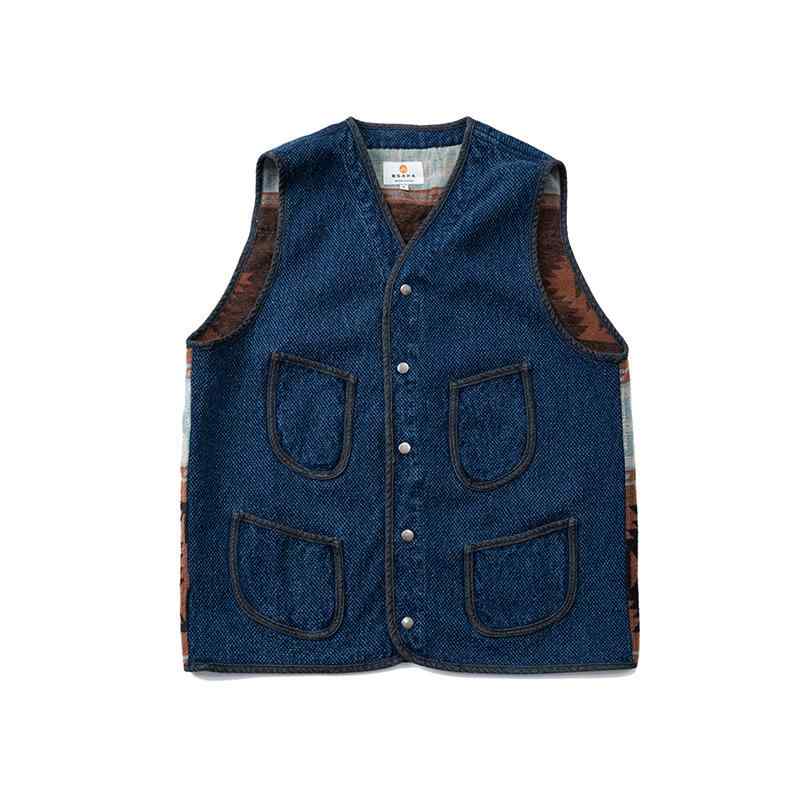 Vests - ベスト 男性用 剣道着風 切り替え 和風 レトロ 民族衣装風 カジュアル ゆったり