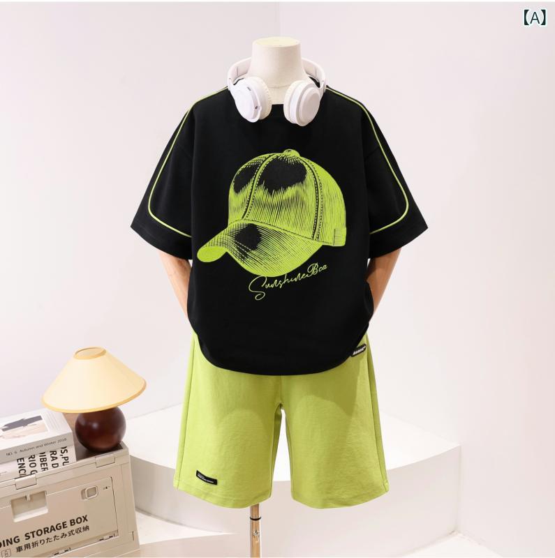 キッズ セットアップ 夏物 カジュアル 男の子 Tシャツ ハーフパンツ 上下 2点セット ゆったり 大きめサイズ かわいい