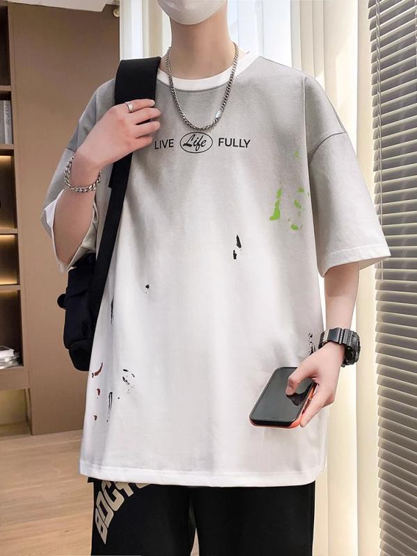 乐天商城 - Tシャツ 男の子 半袖 グラデーション ゆったり 接触冷感 トップス カットソー 春夏 カジュアル