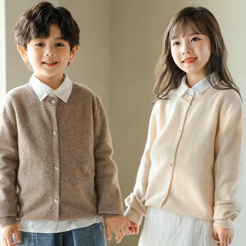 ニット・セーター キッズ 子供服 男の子 女の子 ウール100% 丸首 カーディガン 秋...