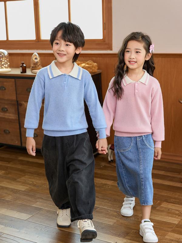 子供服 ポロシャツ 男女兼用 ニット セーター ウール トップス インナー カットソー 小学生 中学生 大学生 おしゃれ