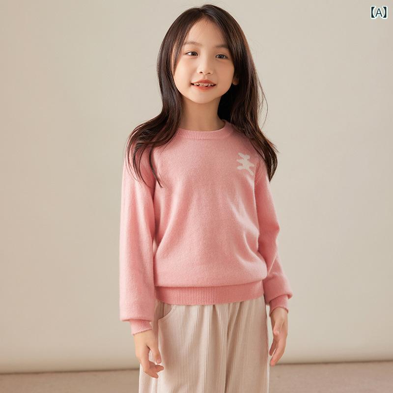 ニット・セーター ガールズ 子供服 ピンク系 刺繍 さくらんぼ ウール混紡 丸首 秋冬 かわいい 暖かい ..