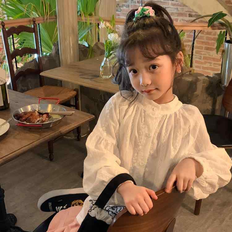 ブラウス ガールズ 子供服 厚手 ジャガード ギャザー かわいい ドール 春