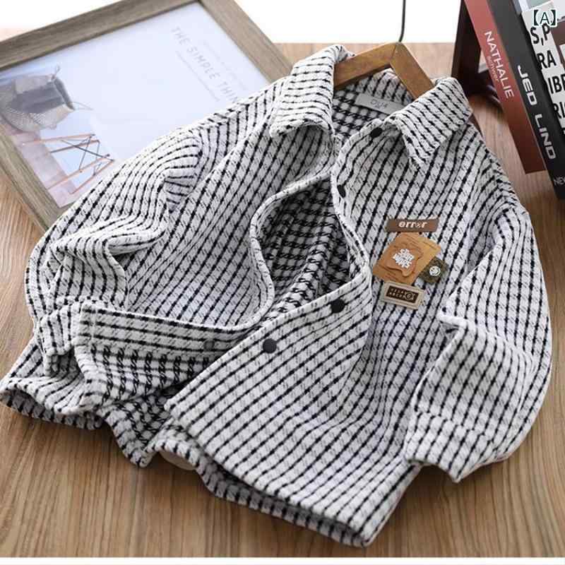 シャツ 男の子 春秋 格子柄 カジュアル トップス アウター 中大 子供 ファッション・適用性別: 男・対象年齢: 中・高学年（8歳以上、身長140cm以上）・スタイル: カジュアル・ネックライン: ポロネック・袖丈: 長袖・柄: 格子柄・対象シーズン: 春、秋・要素: 格子柄・生地名: ポリエステル・主な生地の成分: ポリビニルアルコール繊維 71～80%・安全レベル: C・カラー: 黒色 羊毛粗紡、土黄色 羊毛粗紡・対象身長: 110、120、130、140、150、160・製品カテゴリ: 子供用シャツ