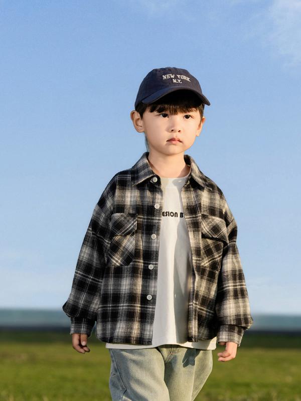 シャツ キッズ 子供 男女兼用 韓国風 チェック柄 トップス ブラウス 秋冬